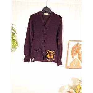 Vintage Imperial Men's Varsity Letterman Cardigan Sweater Maroon